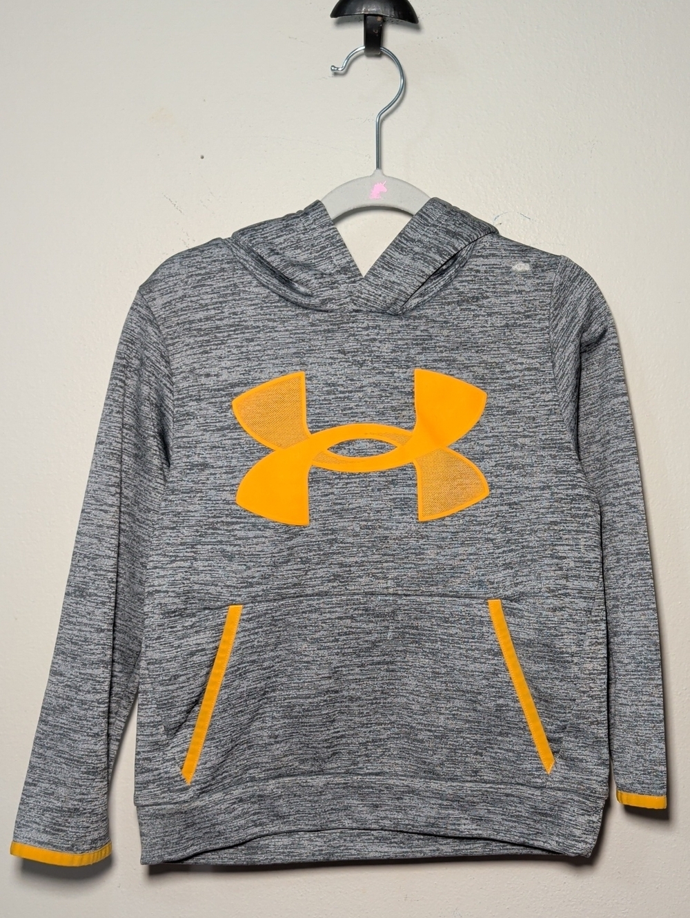 Under Armour Hoodie Gray Orange Loose Fit Coldgear Sporty Comfy Boys Size XS